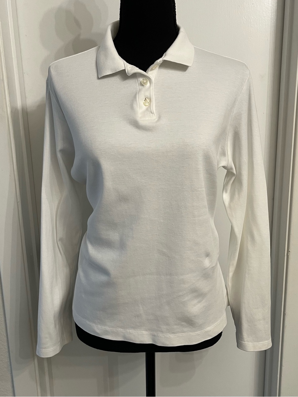 Lands' End White Long-Sleeve Polo Shirt